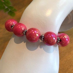 Lustrous Pink and Silver Stretch Bracelet